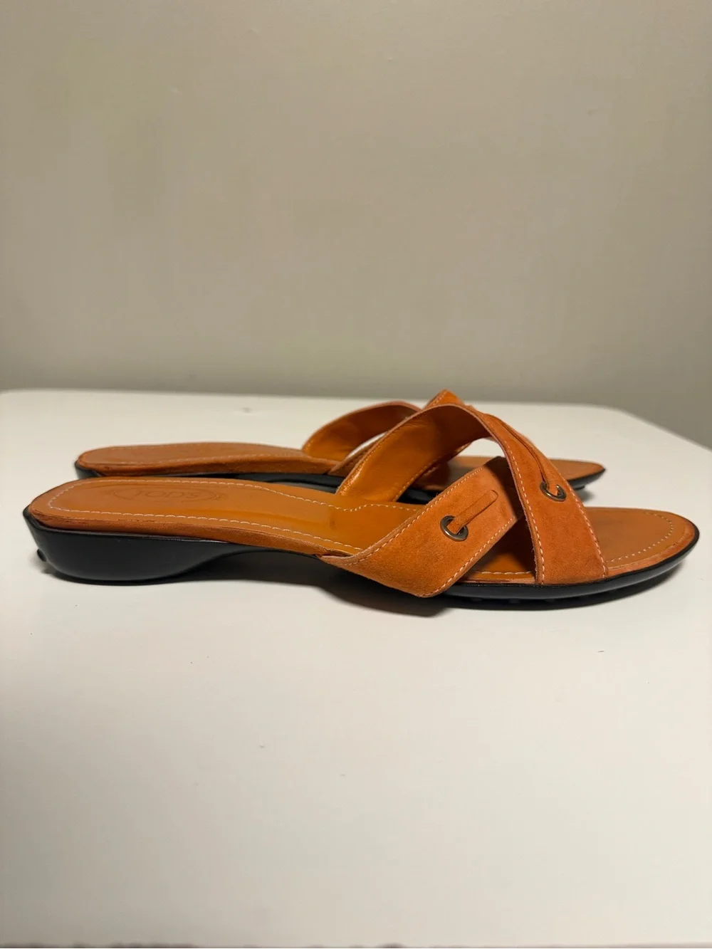 TOD's Orange Leather Sandals Slip On Made In Italy Women’s US 9.5 UK 6.5 EU 39.5